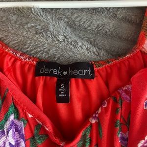 DEREK HEART above the knee body con red floral dress.